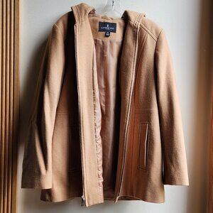 London Fog Camel Hooded Wool Coat Size XL